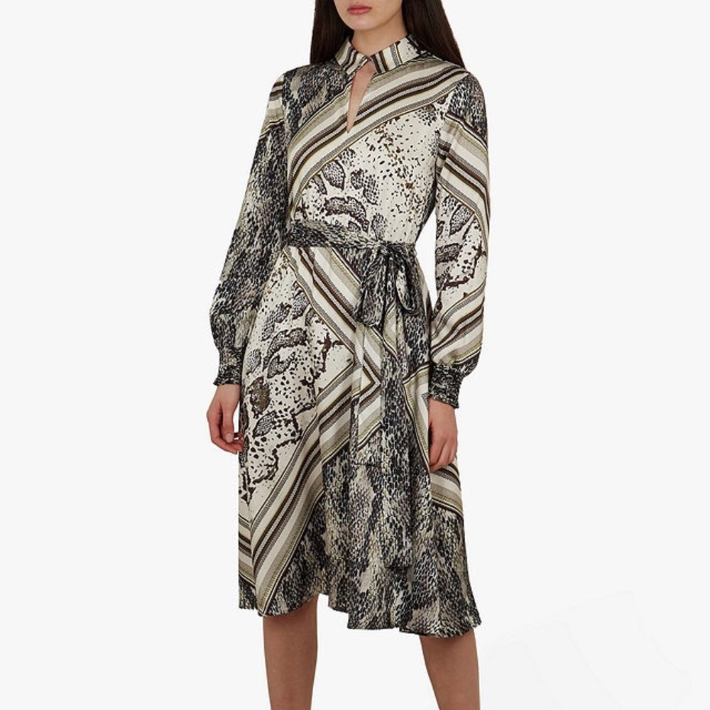 Ted Baker Llouise Shirred Waist Midi Shirt Dress, Natural Taupe Size 2